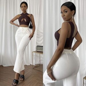 NWOT‎ Shein Crisscross Cut Out Vest Halter Wrap Crop Top Tank Coffee Brown Small